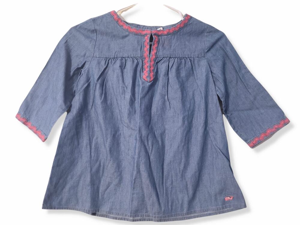 Vineyard Vines Girls 10-12 Chambray Embroidered Popover